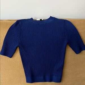 UNIQLO Extra Fine Merino Wool Blue Ribbed Knit Top. Size S